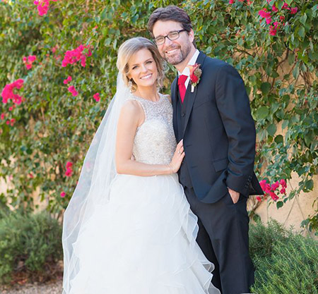 Chelsey Crips and husband Rhett Reese on their big day