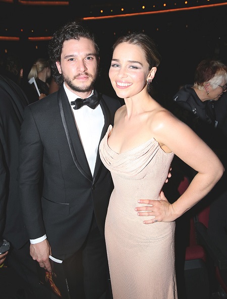 Emilia Clarke with her "Game of Thornes" co-star Kit Harington