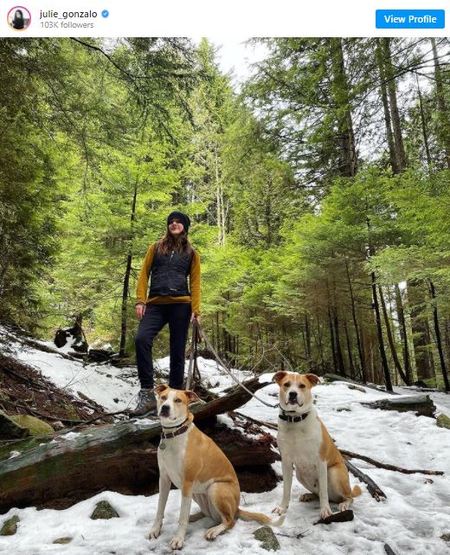 Julie Gonzalo pictured with dogs. 