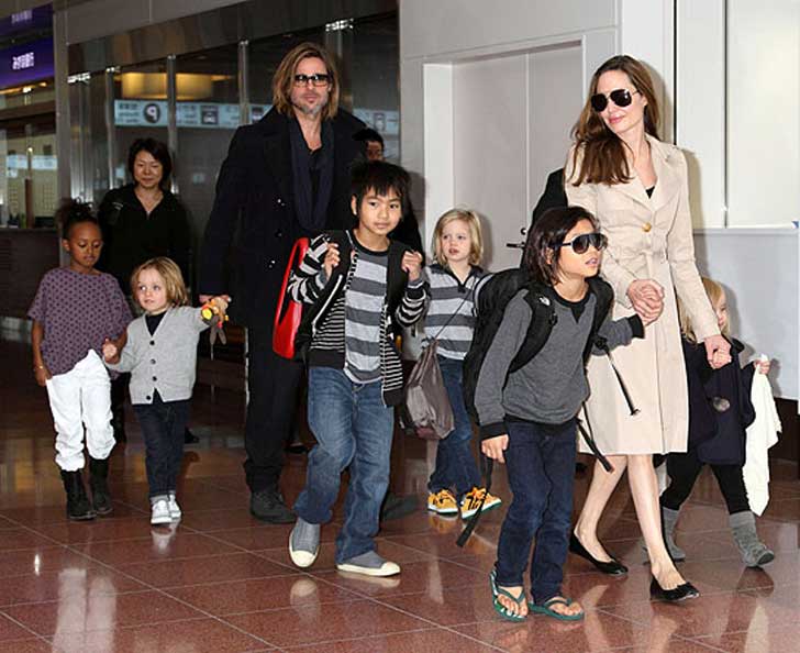 Brad Pitt and Angelina Jolie with her children